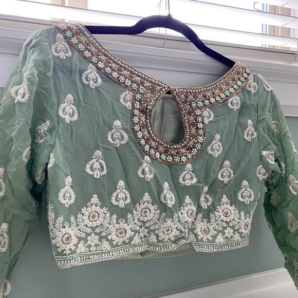 Mint Green Lace Chikinkari Lengha - Picture 8 of 8